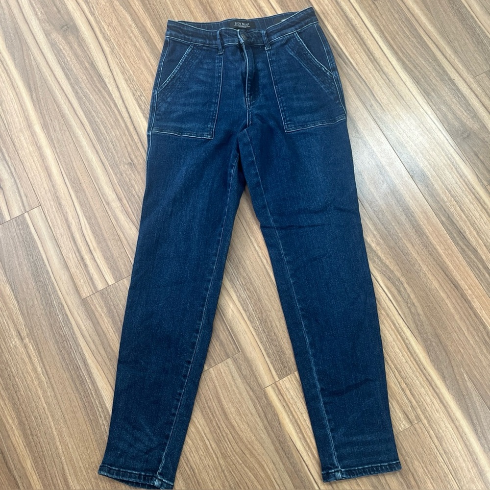 Judy Blue Jeans Women 5/27 Medium Wash High Rise Blue Denim Jogger Tapered Leg